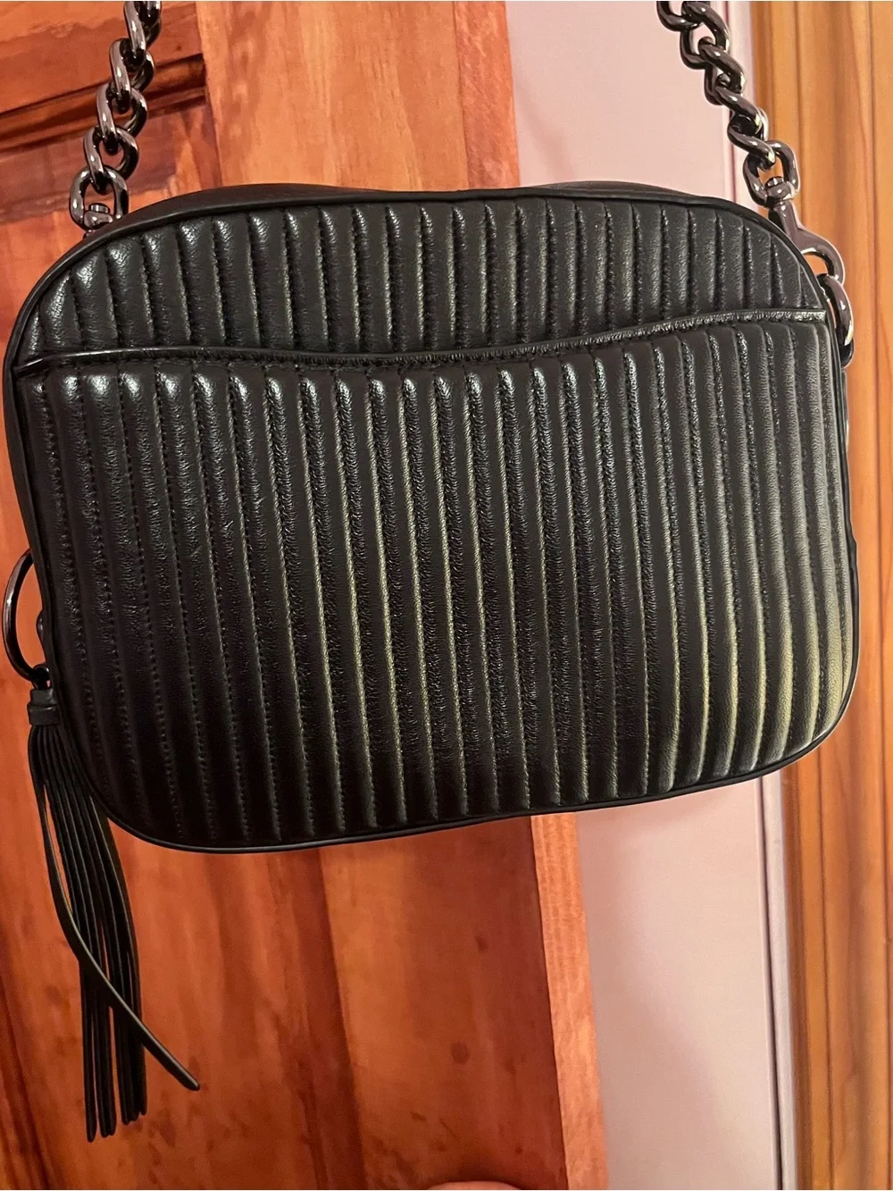 Coach Black Leather Crossbody with Multicolor / Rainbow Stud Chevron